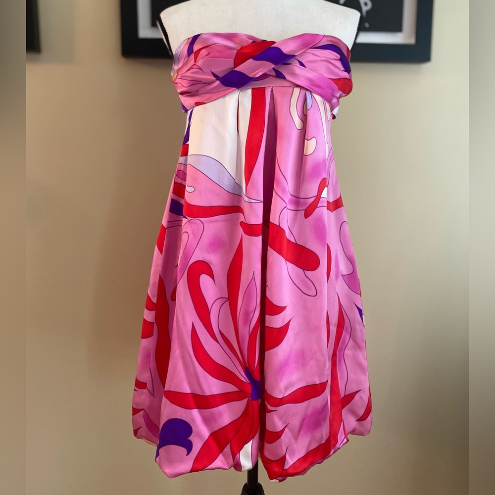 Andrea Behar Strapless Pink Silk Bubble Hem Dress, Size 8